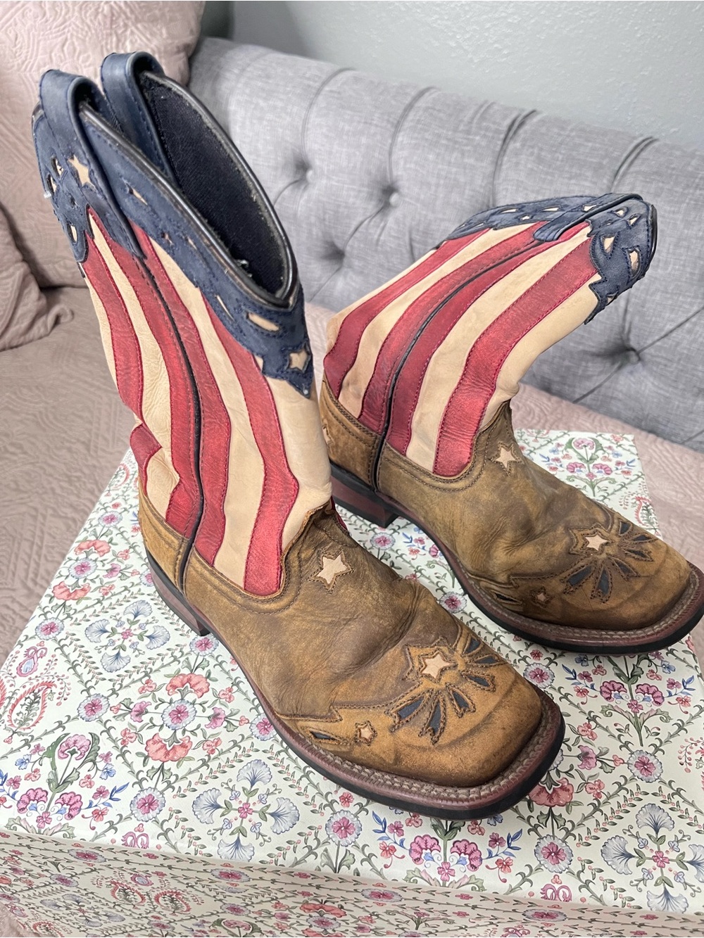 Laredo Red White Blue Patriotic Cowboy Boots